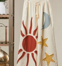 Stevie Sun Moon Star Patch Wide Leg Jean