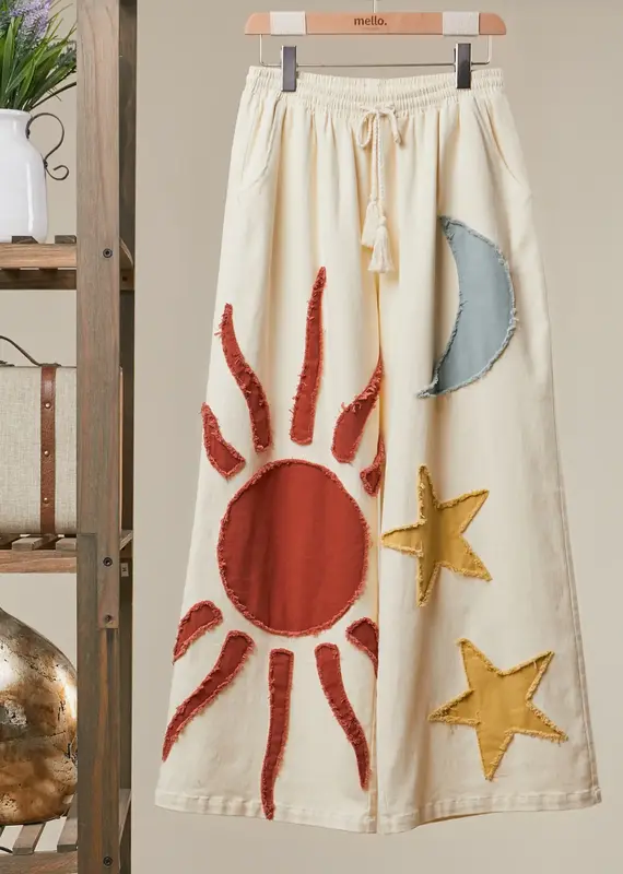 Stevie Sun Moon Star Patch Wide Leg Jean