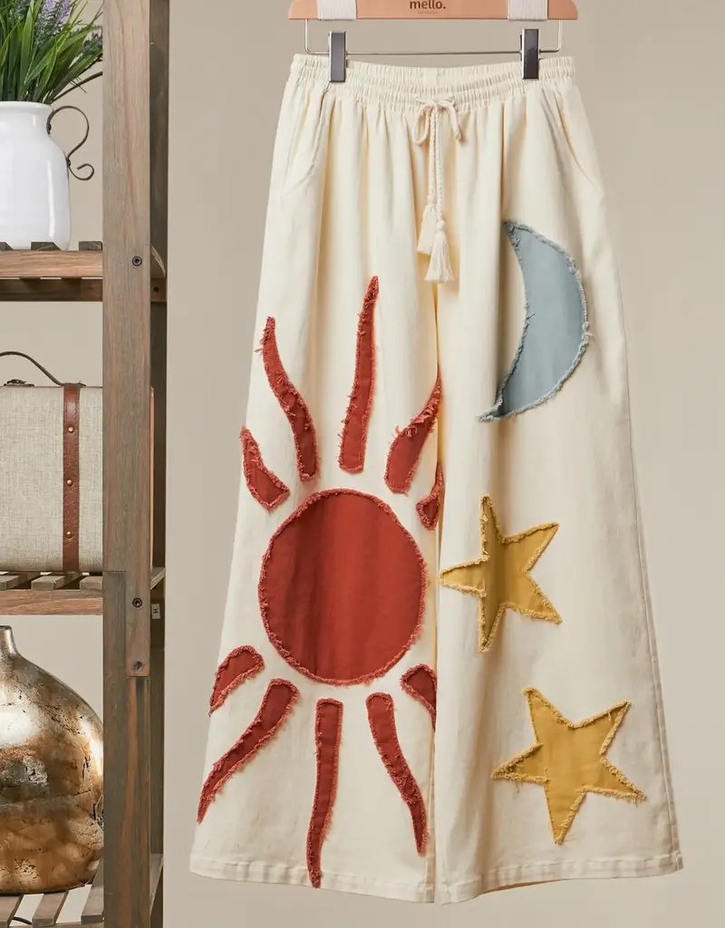Stevie Sun Moon Star Patch Wide Leg Jean