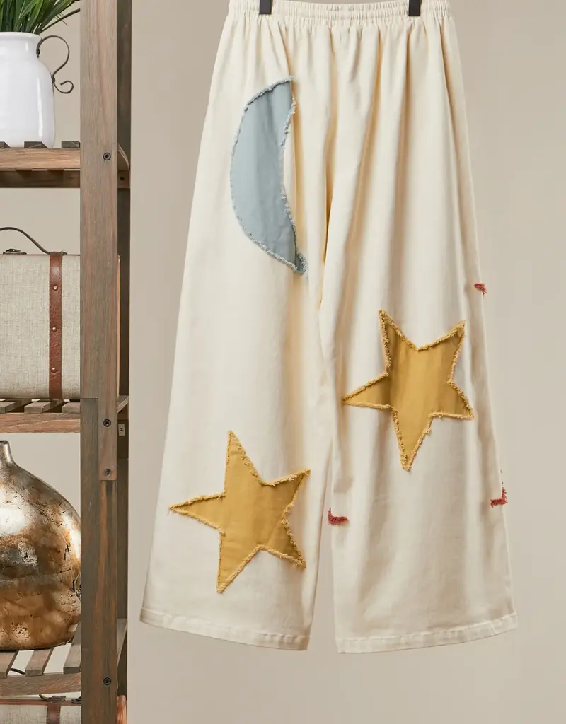 Stevie Sun Moon Star Patch Wide Leg Jean