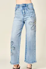 Daisy Studded Patch Wide Leg Jean
