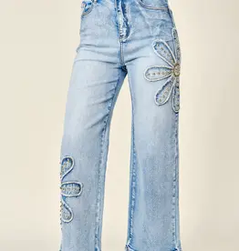 Daisy Studded Patch Wide Leg Jean