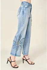 Daisy Studded Patch Wide Leg Jean