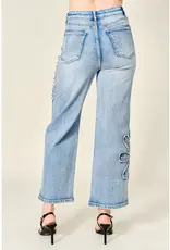 Daisy Studded Patch Wide Leg Jean