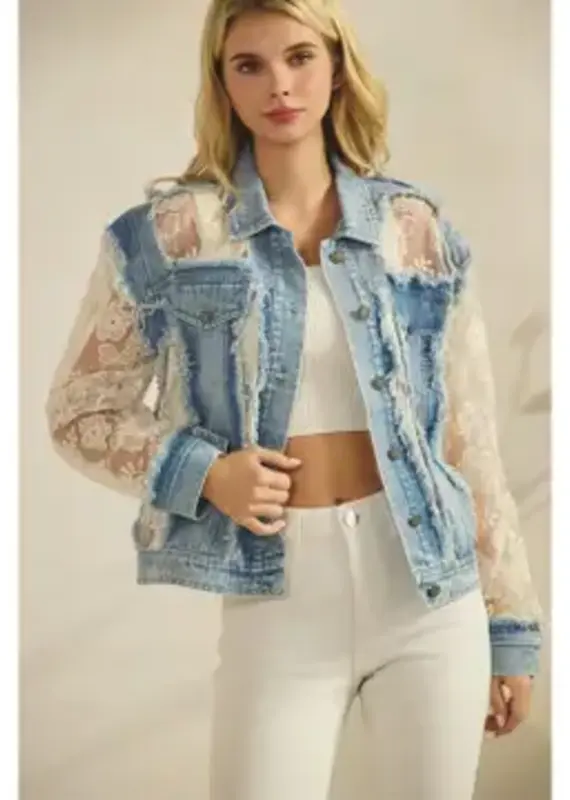 Dahlia Denim Jacket with Floral Organza