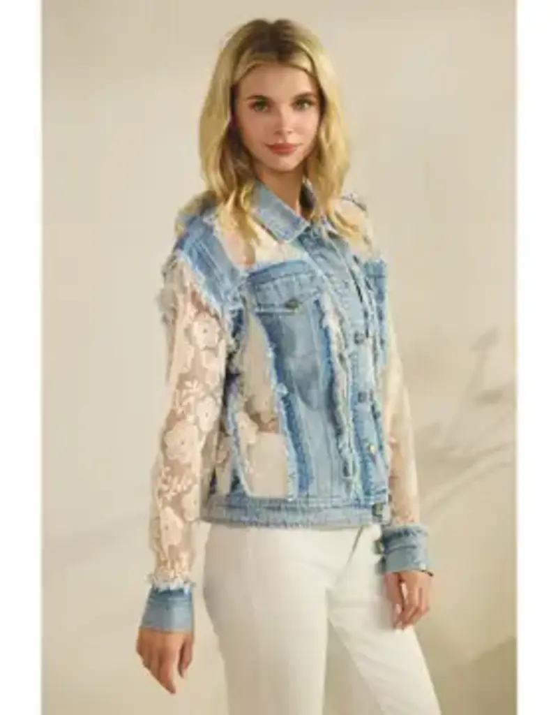 Dahlia Denim Jacket with Floral Organza