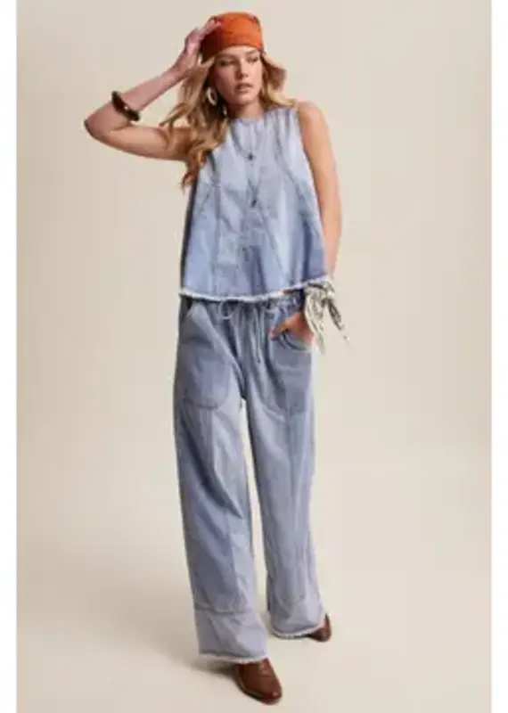 Wren Washed Denim Tank & Wide-Leg Pant Set