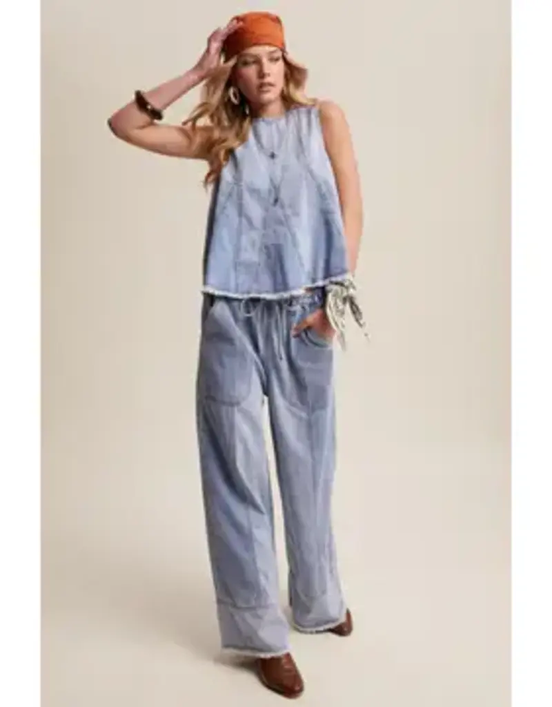 Wren Washed Denim Tank & Wide-Leg Pant Set