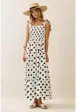 Piper Polka Dot Sleeveless Tired Midi Dress with Smocked Top
