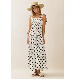 Piper Polka Dot Sleeveless Tired Midi Dress with Smocked Top