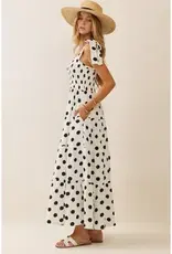 Piper Polka Dot Sleeveless Tired Midi Dress with Smocked Top