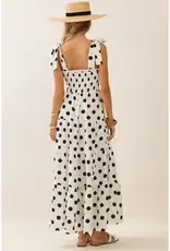Piper Polka Dot Sleeveless Tired Midi Dress with Smocked Top