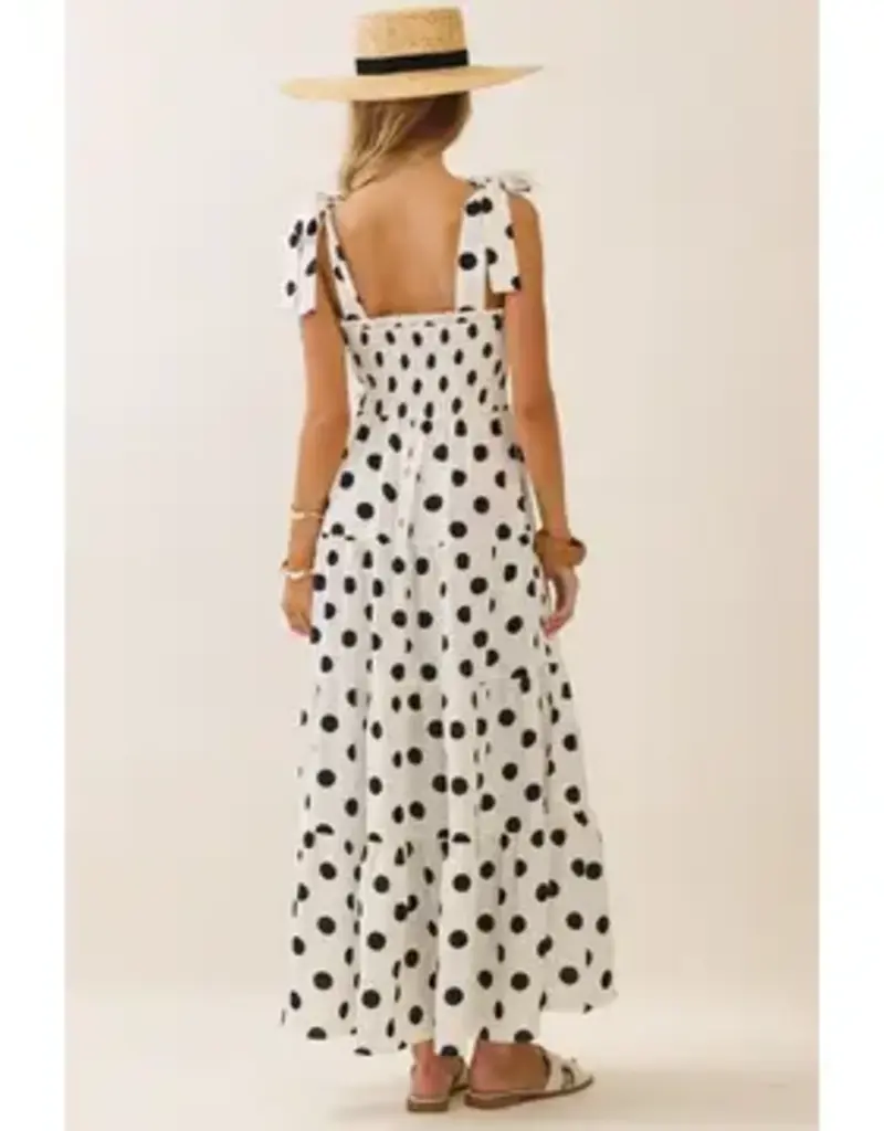 Piper Polka Dot Sleeveless Tired Midi Dress with Smocked Top