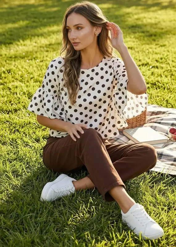 Windy Polka Dot Wild Ruffle Sleeve Flowy Top