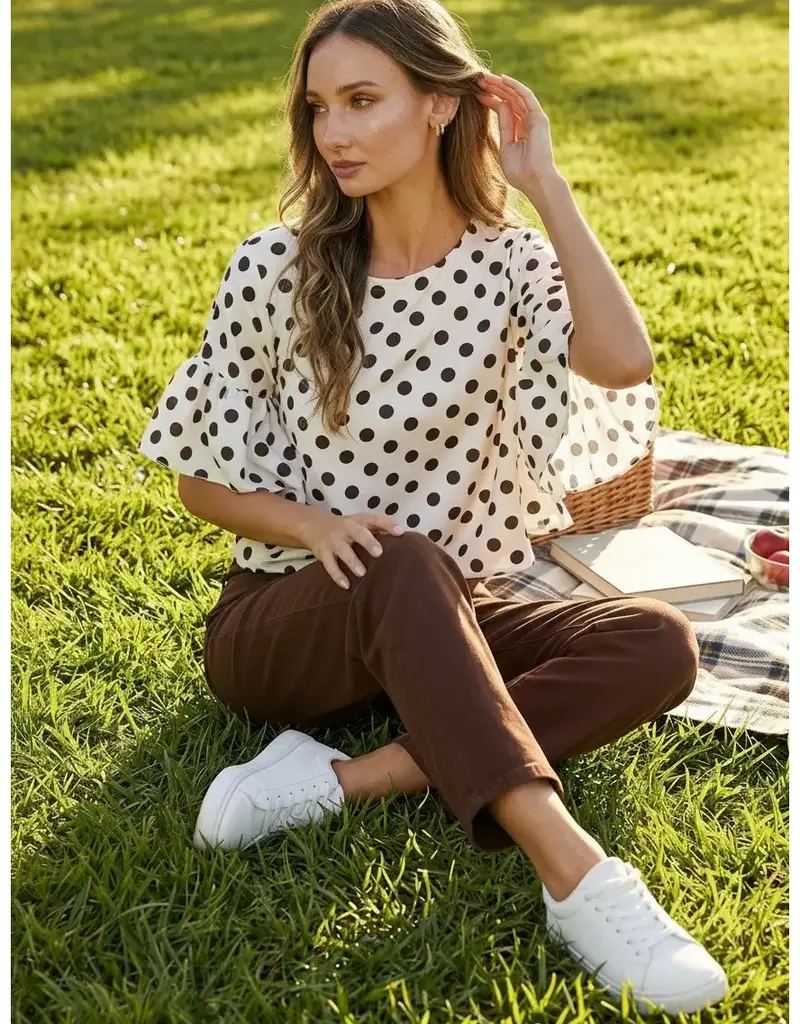 Windy Polka Dot Wild Ruffle Sleeve Flowy Top
