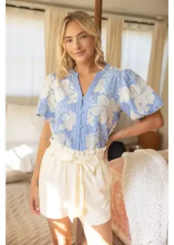 Eden Floral Embroidered Stripe Top