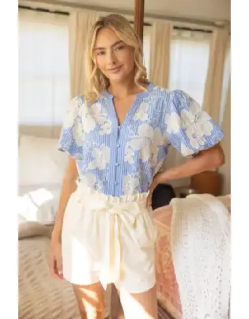 Eden Floral Embroidered Stripe Top