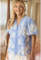 Eden Floral Embroidered Stripe Top