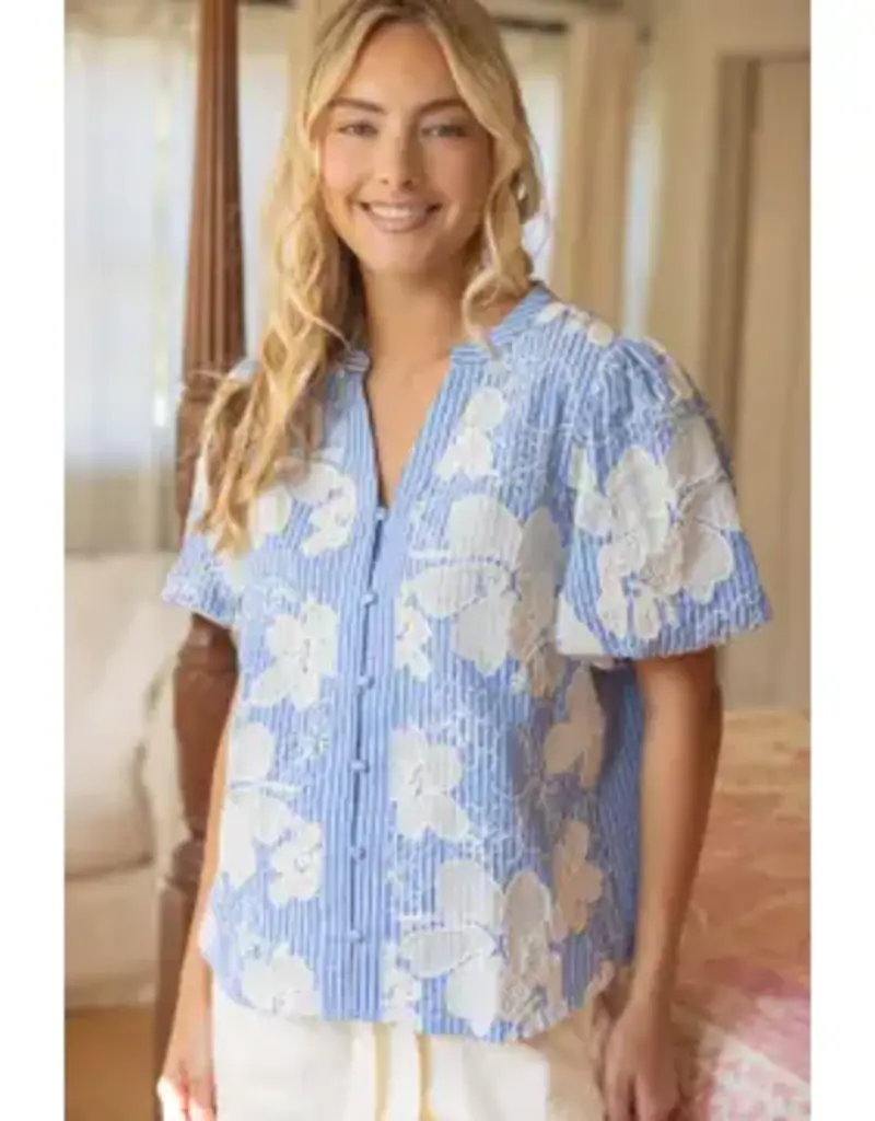 Eden Floral Embroidered Stripe Top