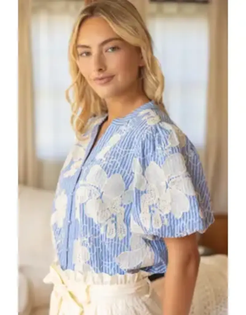 Eden Floral Embroidered Stripe Top