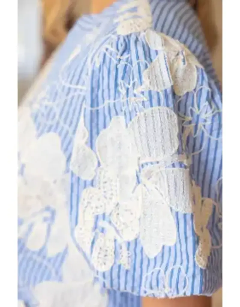 Eden Floral Embroidered Stripe Top