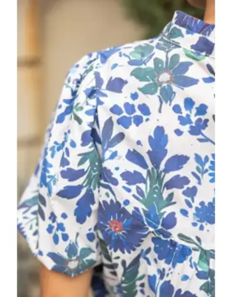 Quinn Quarter Button V-Neck Floral Print Top