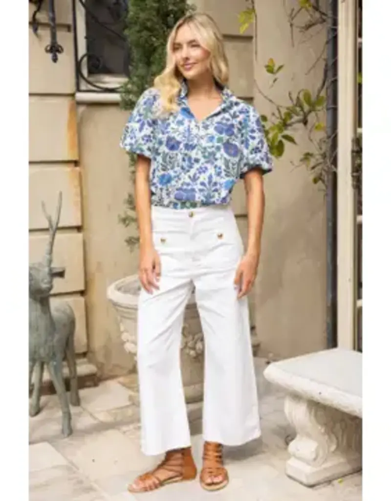 Quinn Quarter Button V-Neck Floral Print Top