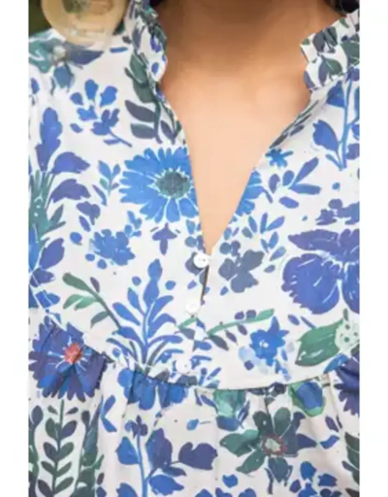Quinn Quarter Button V-Neck Floral Print Top