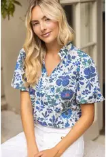 Quinn Quarter Button V-Neck Floral Print Top