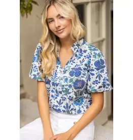 Quinn Quarter Button V-Neck Floral Print Top