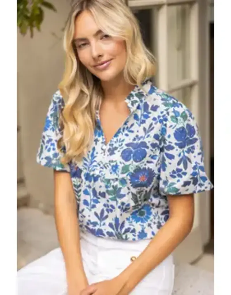 Quinn Quarter Button V-Neck Floral Print Top