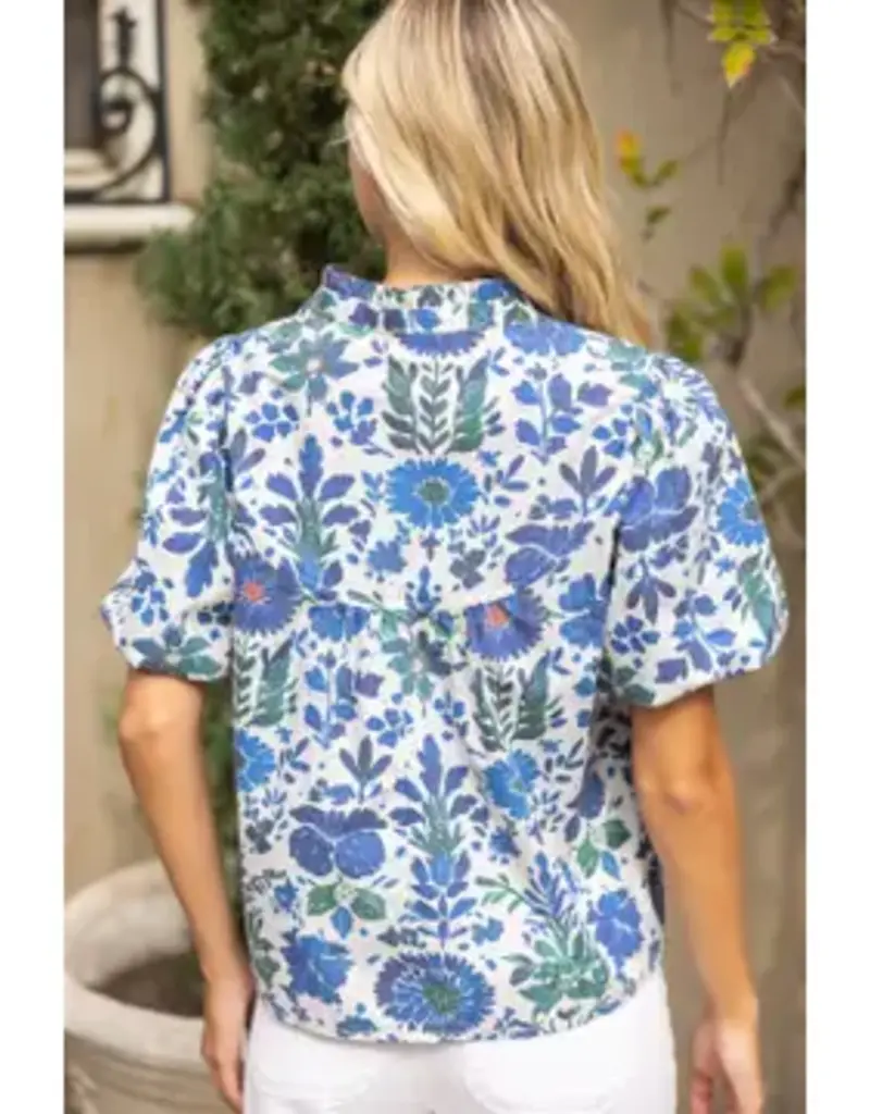 Quinn Quarter Button V-Neck Floral Print Top