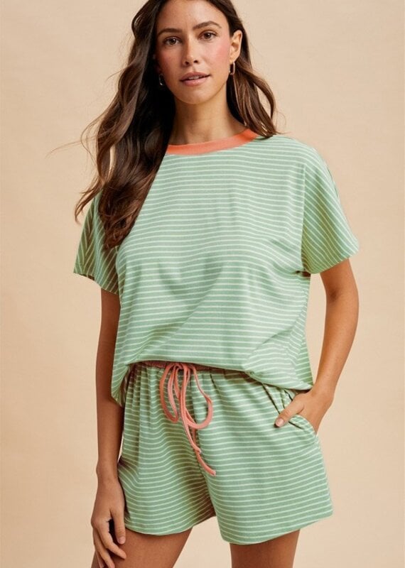 Summer Loose Fit Striped Knit Top & Short Set
