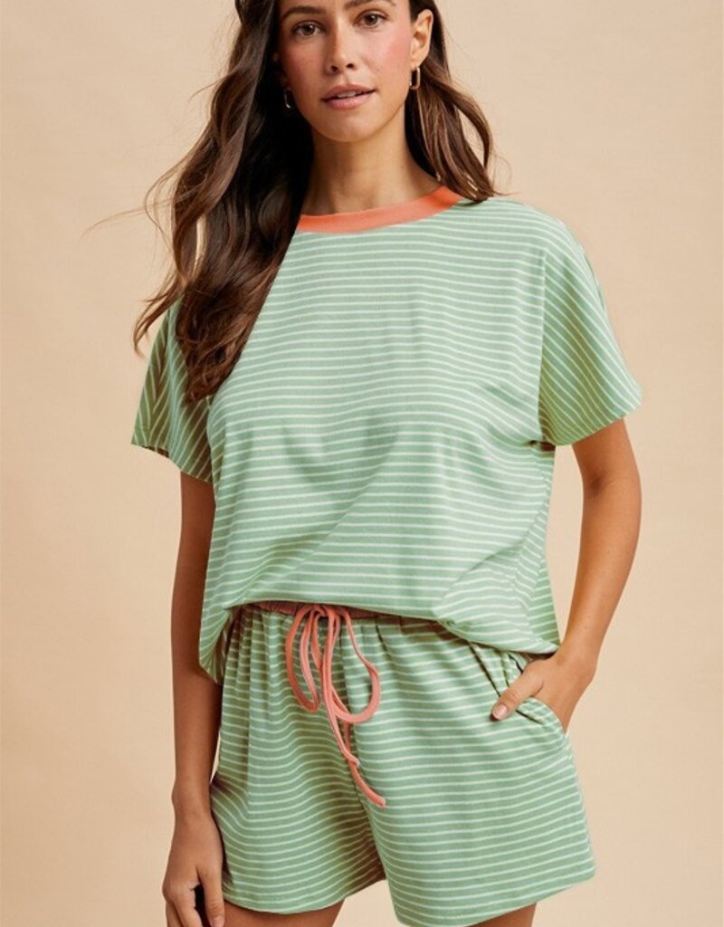 Summer Loose Fit Striped Knit Top & Short Set
