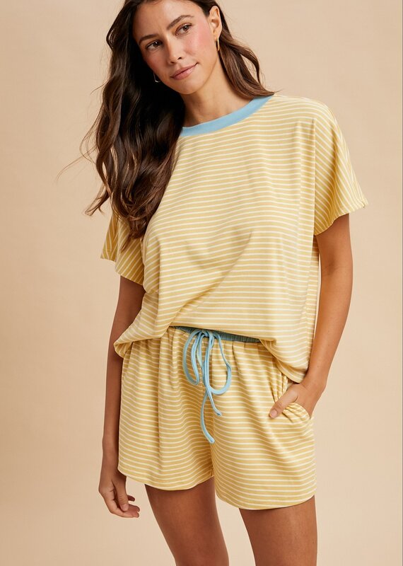 Summer Loose Fit Striped Knit Top & Short Set