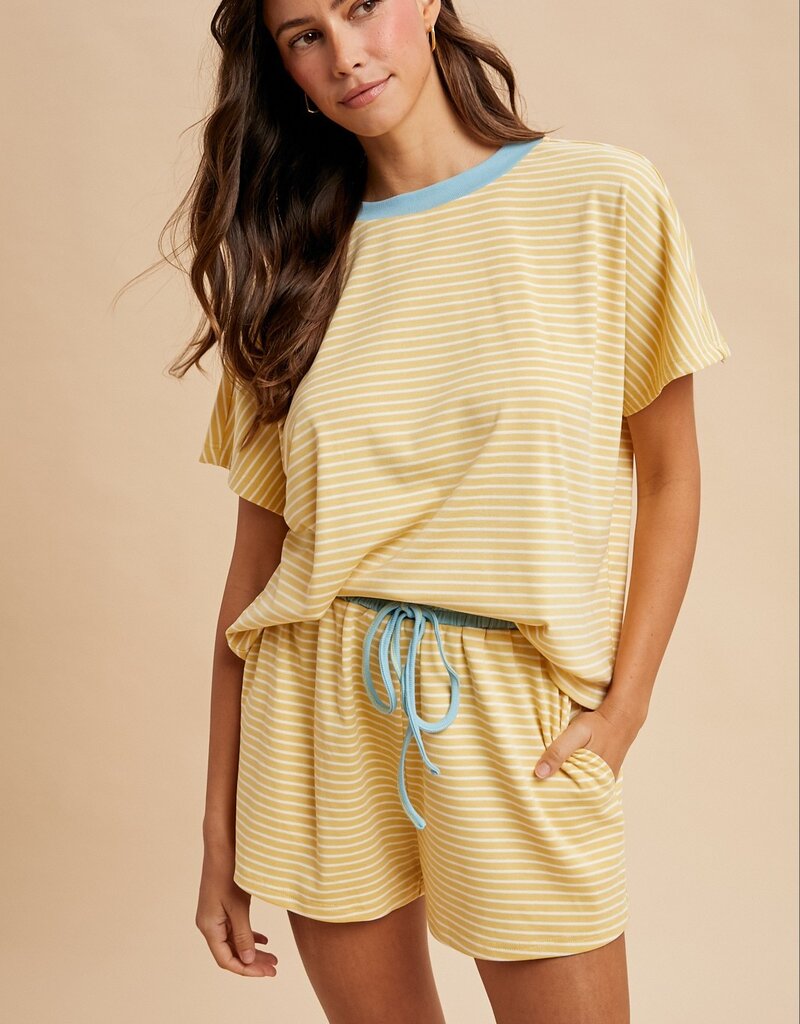 Summer Loose Fit Striped Knit Top & Short Set