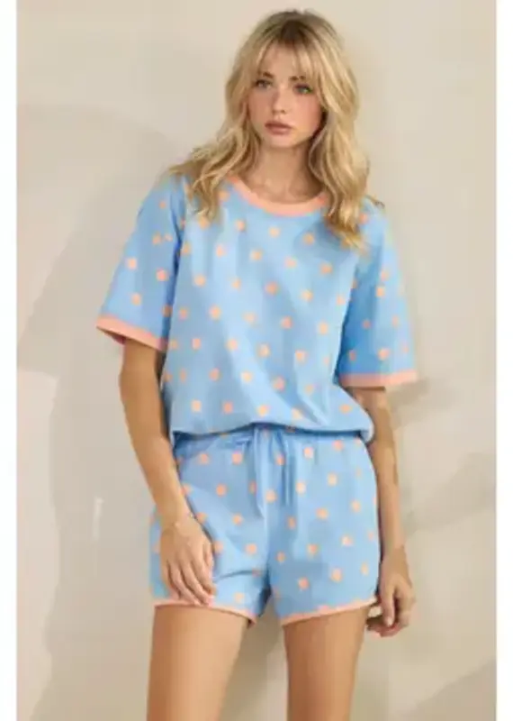 Cassidy Polka Dot Relaxed Lounge Set Available in 3 Colors - Blue/Orange - Black/White - White/Black