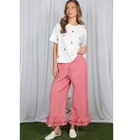 Ginger Gingham Casual Ruffled Hem Crop Pant