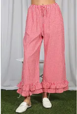 Ginger Gingham Casual Ruffled Hem Crop Pant