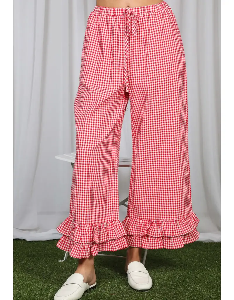 Ginger Gingham Casual Ruffled Hem Crop Pant