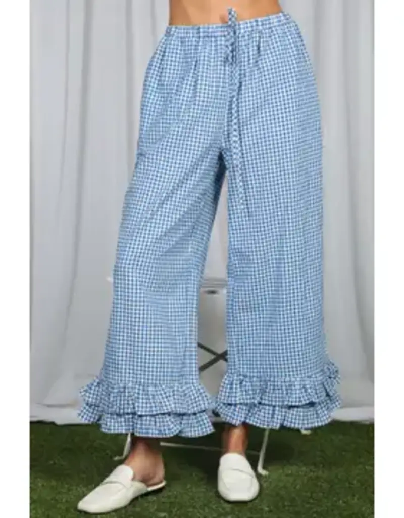 Ginger Gingham Casual Ruffled Hem Crop Pant