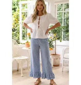 Ginger Gingham Casual Ruffled Hem Crop Pant