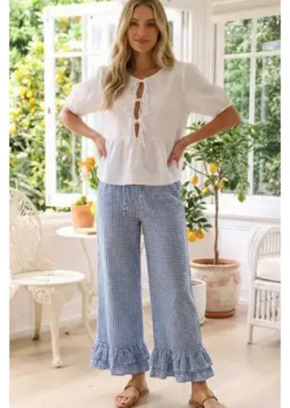 Ginger Gingham Casual Ruffled Hem Crop Pant