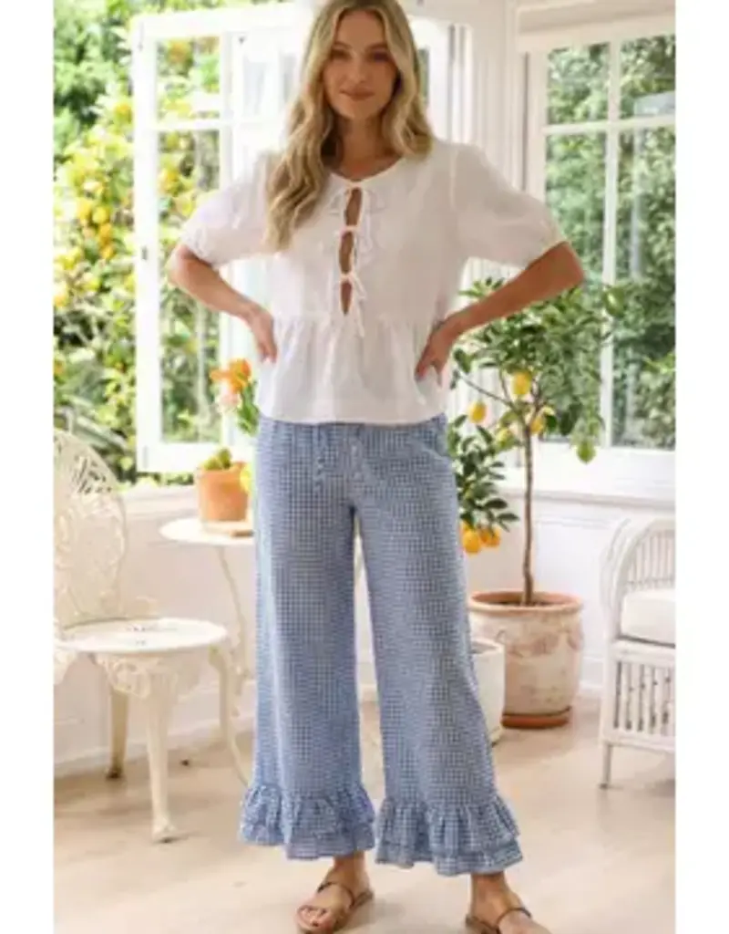 Ginger Gingham Casual Ruffled Hem Crop Pant