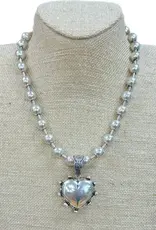 Puff Heart On Silver Ball Chain Necklace - Silver