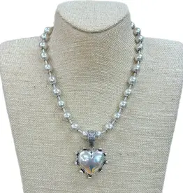 Puff Heart On Silver Ball Chain Necklace - Silver