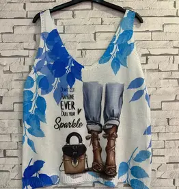 Don't Let Anyone Ever Dull Your Sparkle Printed V-Neck Tank - White