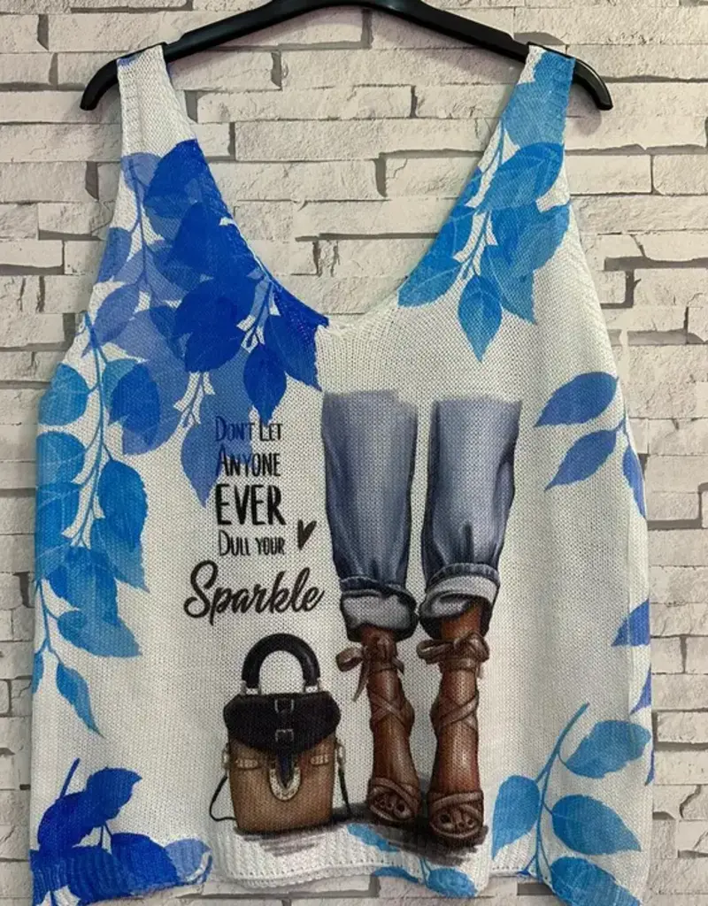 Don't Let Anyone Ever Dull Your Sparkle Printed V-Neck Tank - White