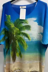 Palm Tree Beach Printed Knit Sweater - ONE SIZE