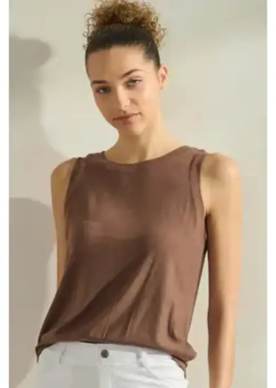 Ribbed Viscose Crew Neck Loose Fit Tank